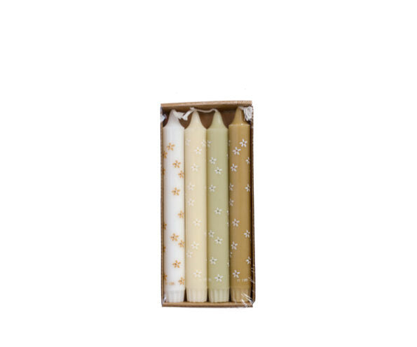 Dinerkaarsen - Naturel Daisy Flower set van 4