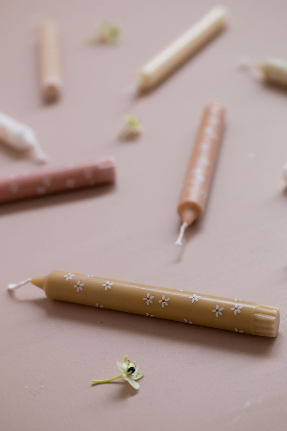 Dinerkaarsen - Naturel Daisy Flower set van 4