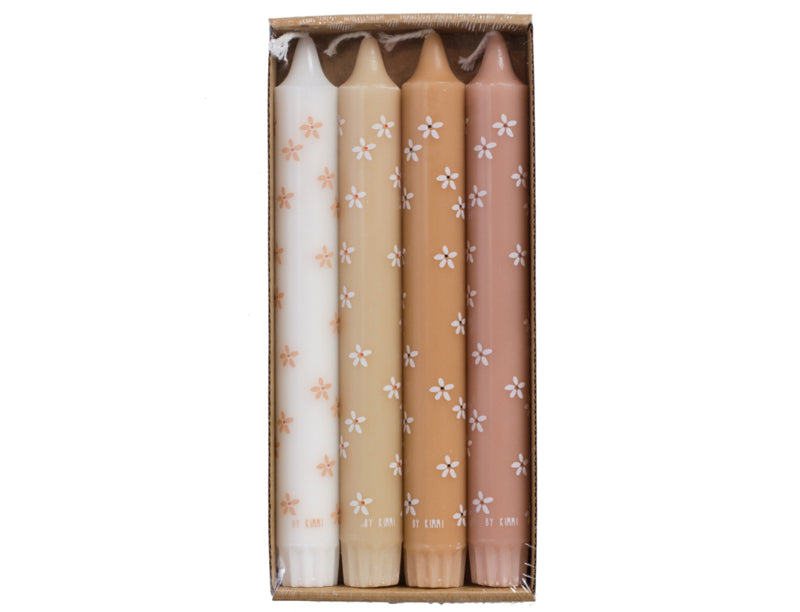 Dinerkaarsen - Roze Daisy Flower set van 4