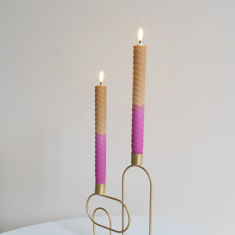 Led kaarsen set van 2 - Twisted dip dye Aurora