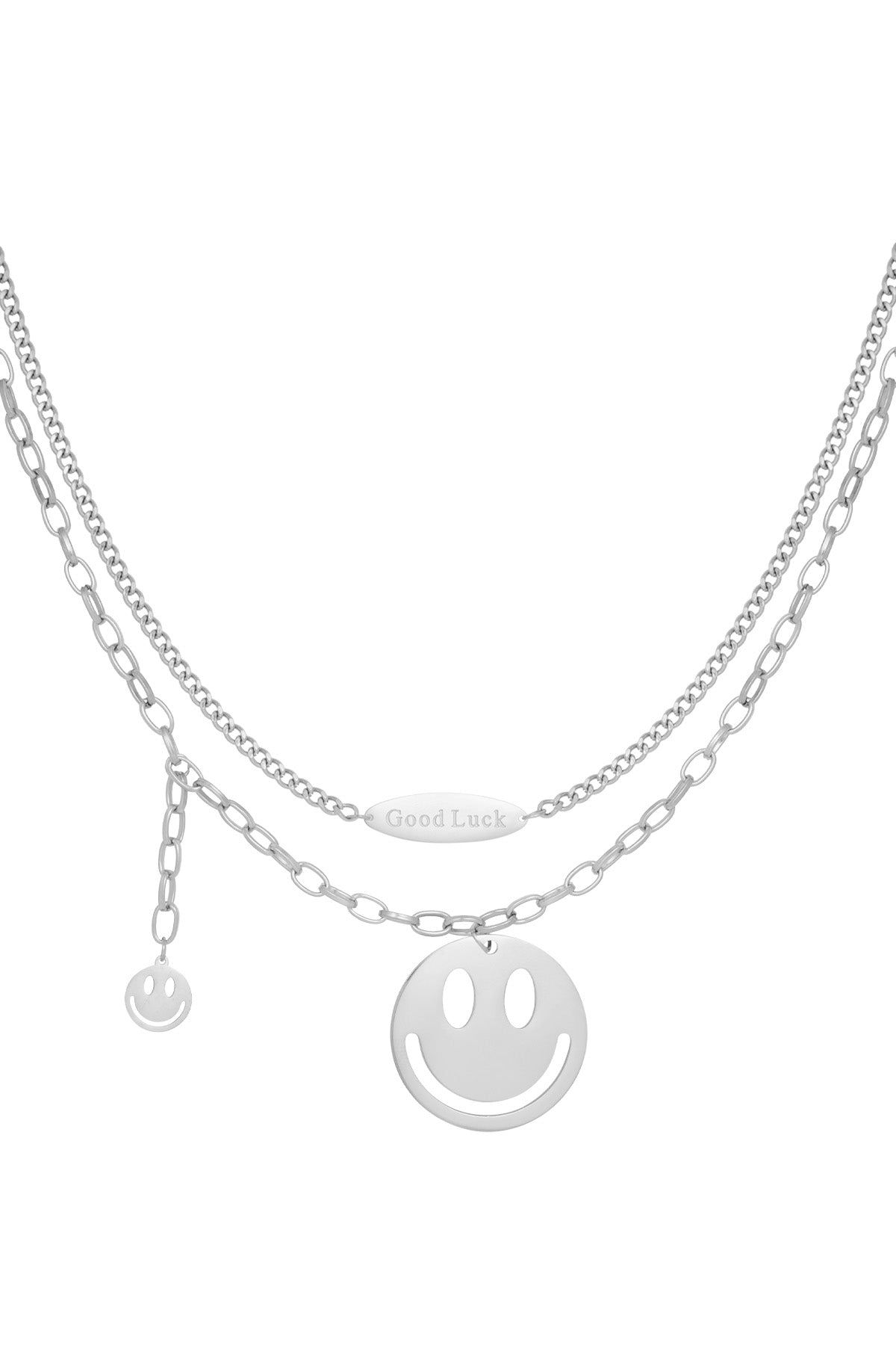 Happy life smiley ketting - zilver